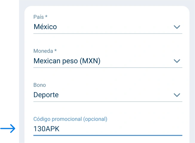 No olvides meter el código promocional 1xbet Betapk México